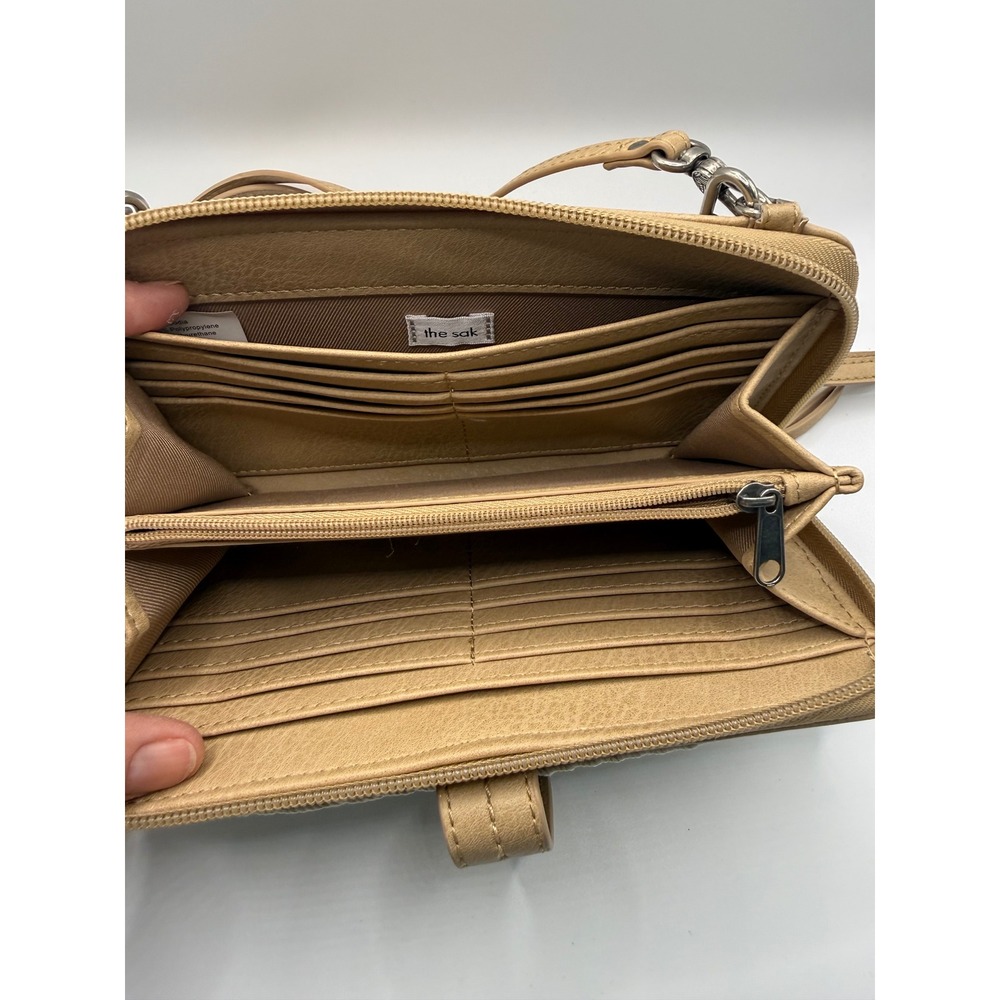The Sak Iris Smartphone Crossbody Women OS Tan Good Crochet Vegan Leather Wallet - Picture 4 of 5